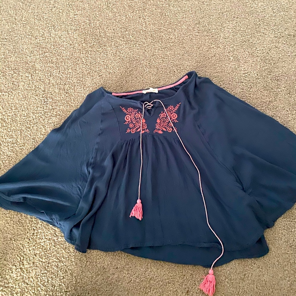 Blue/Pink angel sleeve blouse